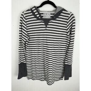 Marc New York Andrew Marc Waffle Knit Stripe Hooded Long Sleeve Shirt Size L